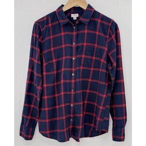 J.Crew Factory Women’s Navy & Red Plaid Button Flannel Shirt Sz M Preppy Western